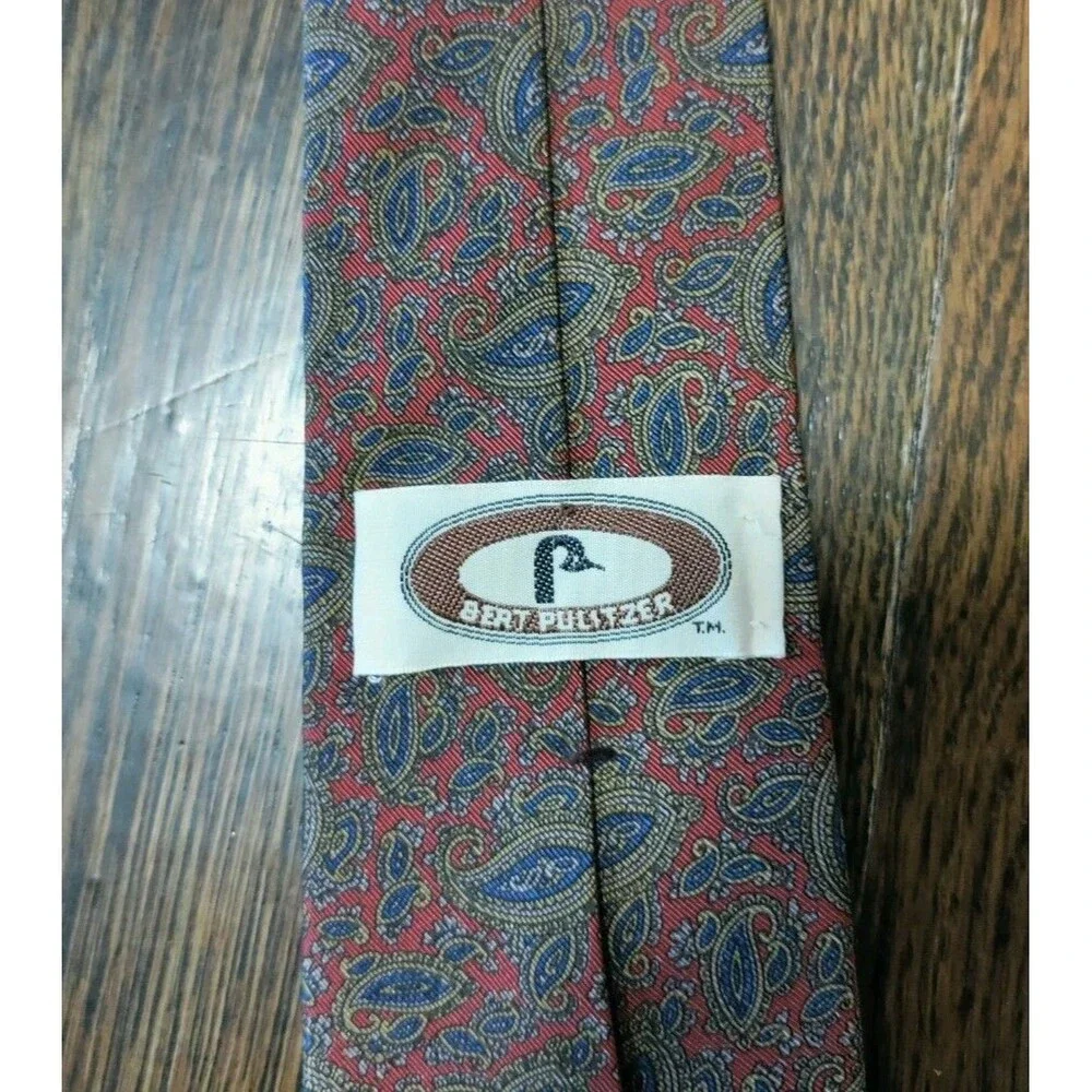 Vintage Bert Pulitzer Tie Wool Silk Blend Red Blue Paisley Made In USA Necktie